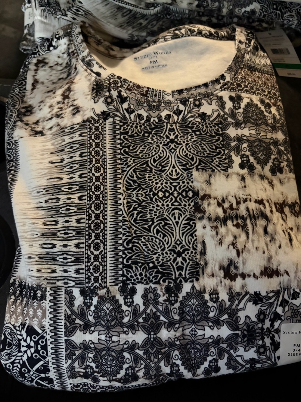 Studio Works Black & White Short Sleeve Mixed Print Tee